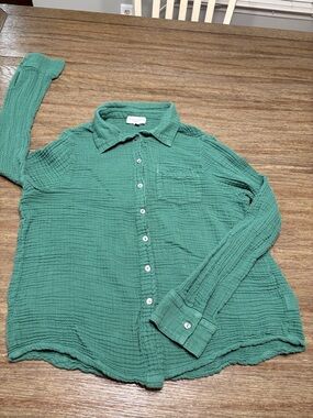 Michael Stars Gauze Button Down Green Women's Shirt